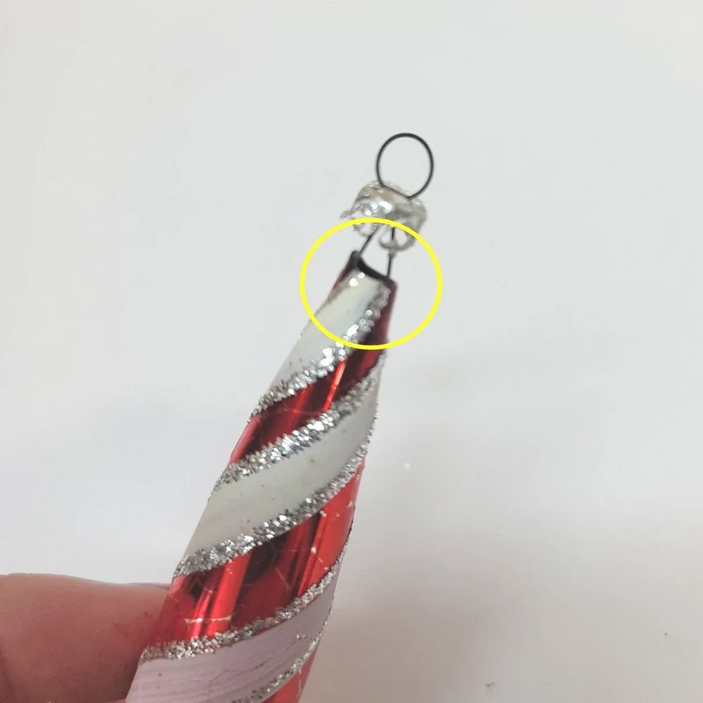 Columbia Red White Candy Cane Striped Glass Icicle Christmas Ornaments Set of 6